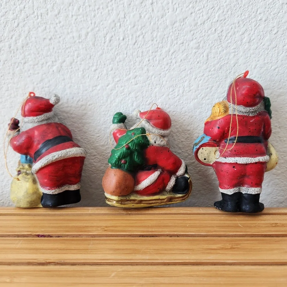 Vintage Blow Mold Plastic Santa Claus Ornament Christmas Holiday Figure Lot Of 3